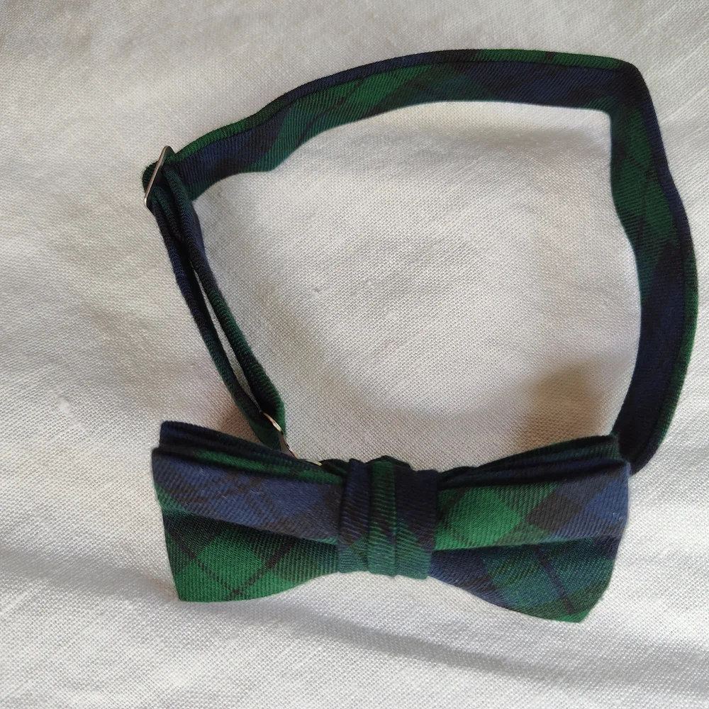 Green and Blue Plaid Bow Tie and Suspenders